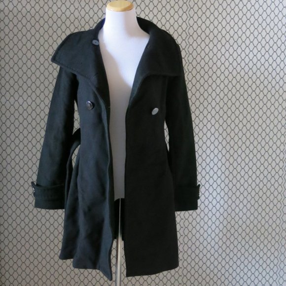 Aritzia TALULA BABATON Wool Cashmere Blend Black Trench Coat Jacket - Size Small - Picture 2 of 7